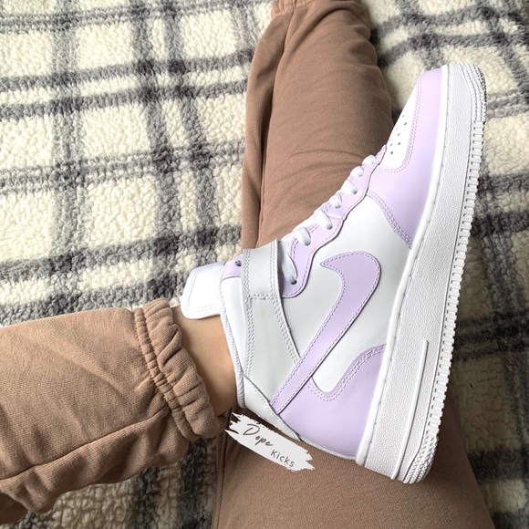 💜Custom Lilac Purple Air Force 1 Mids🤍 - Picture 2 of 3